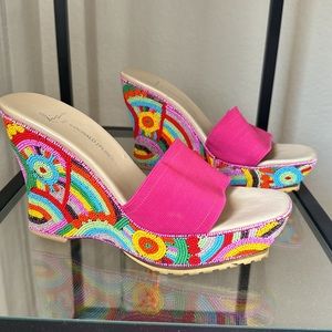 Lisa for Donald J. Pliner Size 10 Multi Color Beaded Wedge - GORGEOUS!